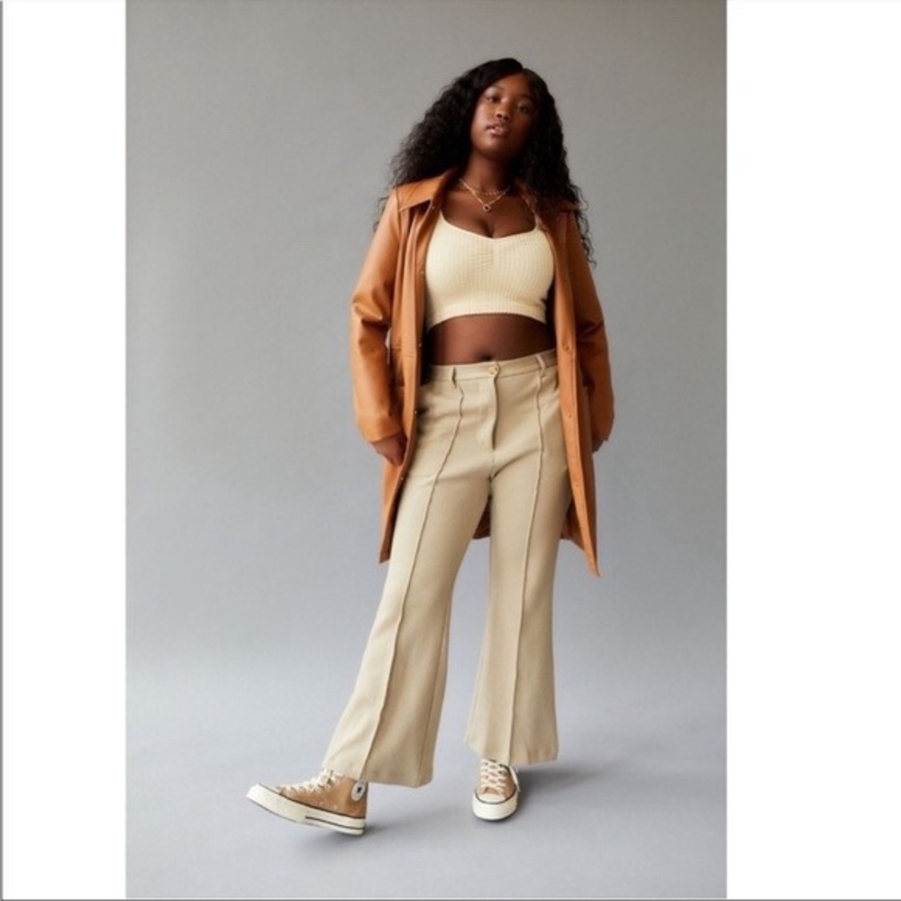 Urban Outfitters Isabella Ponte Knit High Rise Flare Pants‎ Sz L Tan